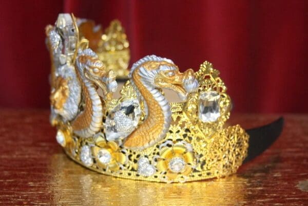 SOLD! 2944 Medieval Lion Dragons Tall Headband+ Earrings Set - Image 3