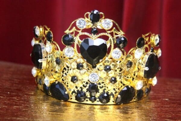 SOLD! 2945 Baroque Black Heart Crystal Flower Tall HEadband Crown - Image 2