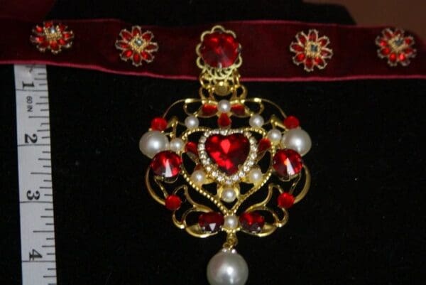 SOLD! 2955 Total BAroque Alta Moda Red Crystal Pearl Heart Velvet Choker - Image 6