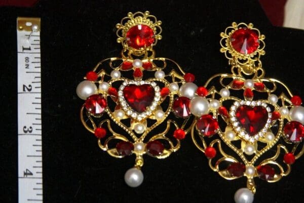 SOLD! 2956 Total Baroque Alta Moda Massive Red Crystal Heart Earrings - Image 6