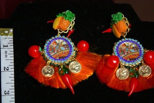SOLD! 2960 Taormina Print Pineapple Con chilly Tassel Earrings - Image 7