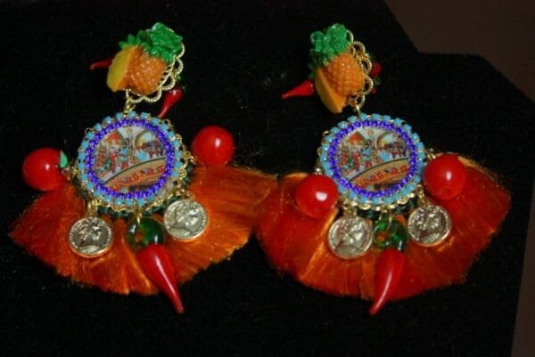 SOLD! 2960 Taormina Print Pineapple Con chilly Tassel Earrings - Image 8