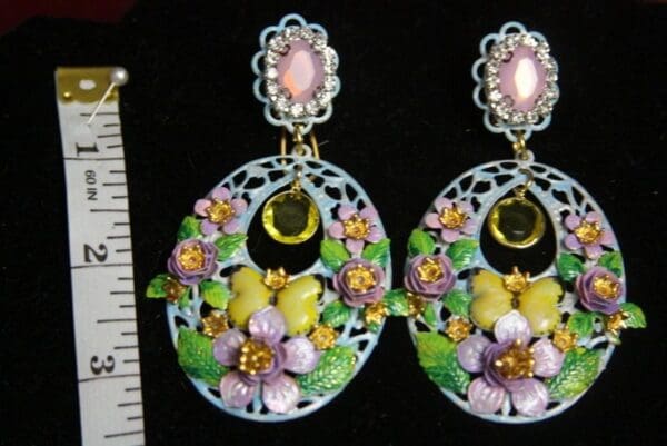 SOLD! 2962 Victorian Hand Painted Yellow Butterfly Earrings - Image 7