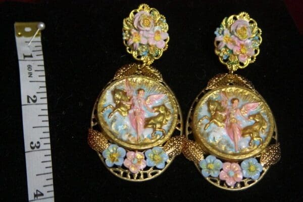 SOLD! 2964 Hand Painted Victoran Goddess Horses Flower Studs Earrings - Image 7