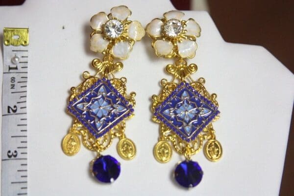 SOLD! 2973 Sicilian Tile Baroque Enamel Flower Coin Earrings - Image 2