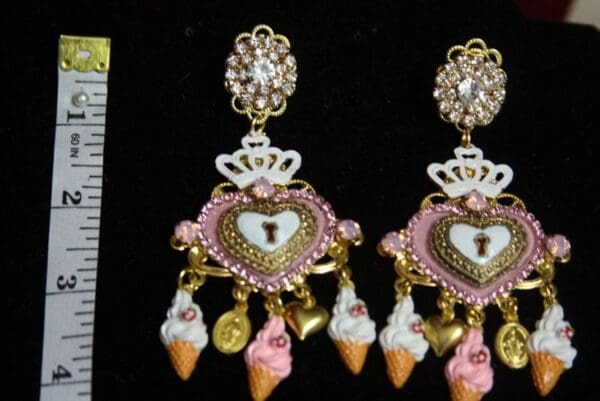 SOLD! 2989 Baroque Heart Ice Cream Hand Painted Crystal Studs Earrings - Image 5
