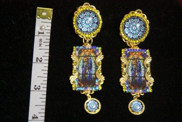 SOLD! 2996 Church Stained Glass Print Stunning Earrings - Image 6