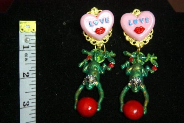 SOLD! 3002 Designer Inspired Hand Painted Green Monkey Heart Earrings Studs - Image 3
