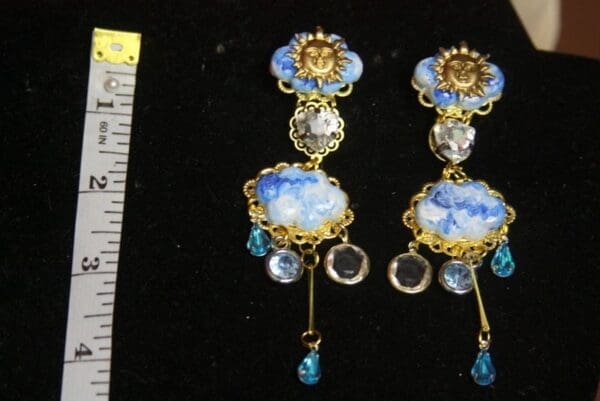 SOLD! 3006 Hand Painted Cloud Rain Sun Unusual Earrings - Image 2