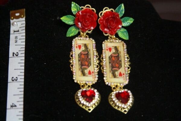 SOLD! 3018 Playing Cards BAroque Rose Crystal earrings Studs - Image 8