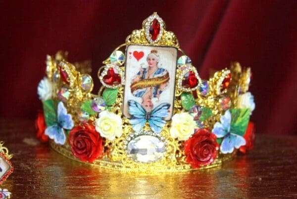 SOLD! 3019 Playing Cards Queen Of Hearts Victorian Hand Painted Roses Butterflies Crown Headband