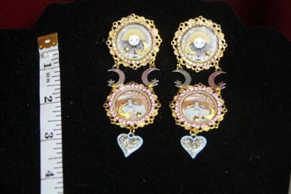 SOLD! 3025 Art Nouveau Sun Moon Cameo Studs Earrings - Image 2
