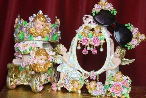 SOLD! 3036 Total Baroque Hand Painted Cherub Putti Flowers Ring - Image 5