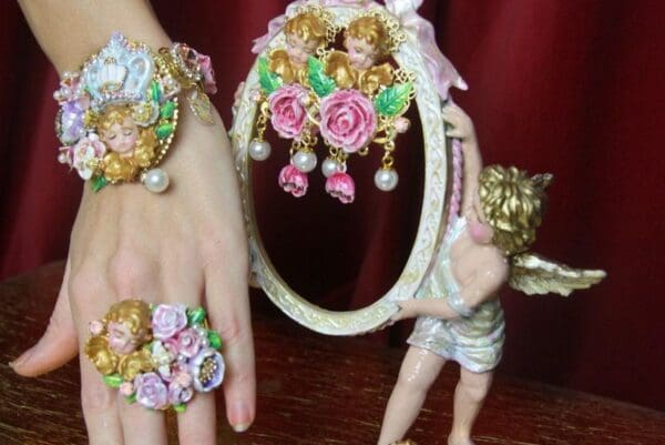 SOLD! 3036 Total Baroque Hand Painted Cherub Putti Flowers Ring - Image 7