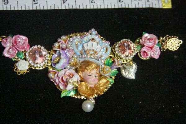 SOLD! 3037 Total Baroque Hand Painted Cherub Putti Crystal Roses Bracelet - Image 5