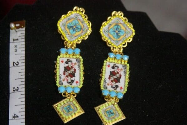 SOLD! 3046 Asian Queen Of Hearts Playing Cards Mosaic Earrings Studs - Image 7