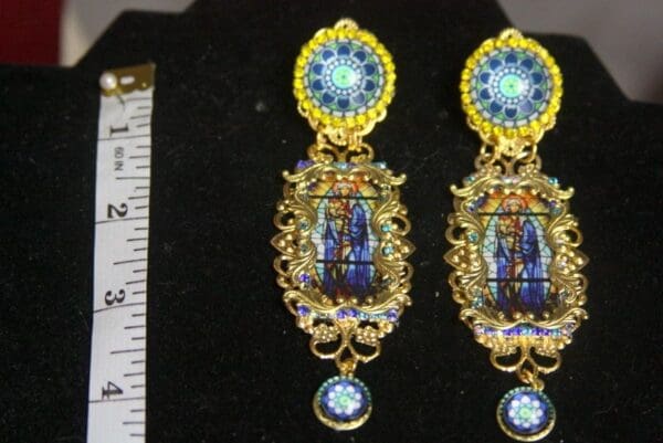 SOLD! 3057 Massive Church Stained Glass Print Stunning Earrings - Image 7