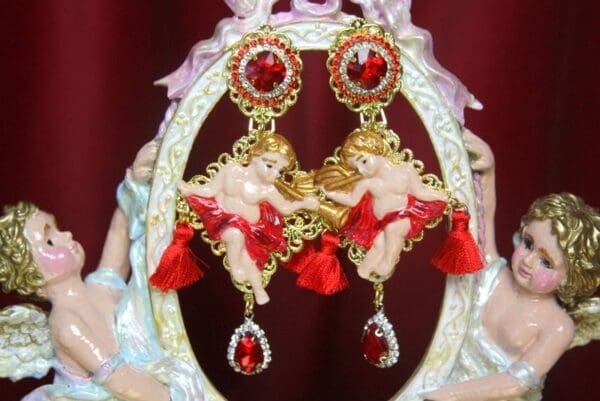 SOLD! 3064 Massive Baroque Red Tassel Hand Painted Earrings