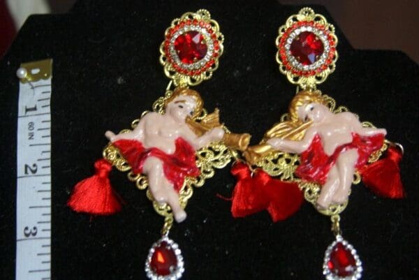 SOLD! 3064 Massive Baroque Red Tassel Hand Painted Earrings - Image 4