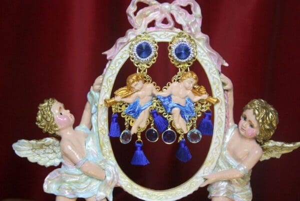 SOLD! 3065 Massive Baroque Blue Tassel Hand Painted Earrings - Image 2