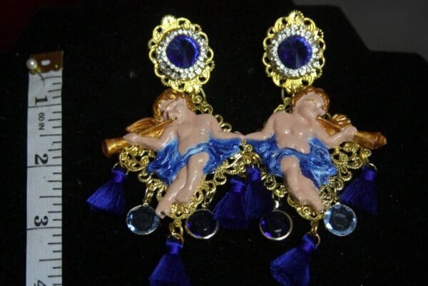 SOLD! 3065 Massive Baroque Blue Tassel Hand Painted Earrings - Image 3