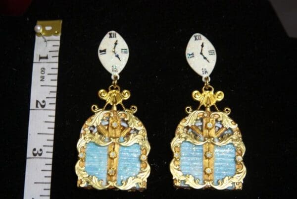 SOLD! 3071 Hand Painted Magical Door Clock Unusual Unique Earrings - Image 2