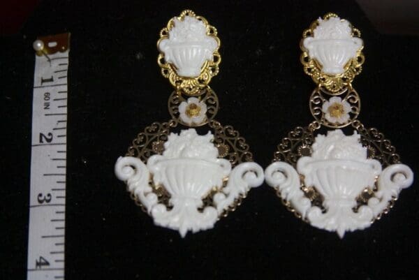 SOLD! 3072 Roman Vase Flower Unusual Massive Earrings - Image 3
