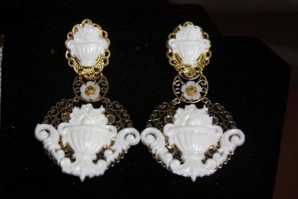 SOLD! 3072 Roman Vase Flower Unusual Massive Earrings - Image 4