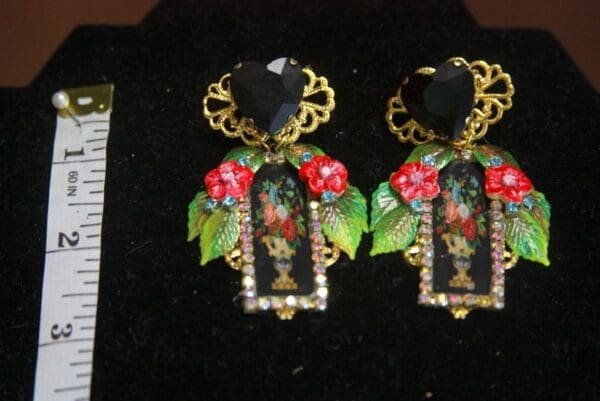 SOLD! 3081 Sicilian Vase Print Black Crystal Cameo Earrings - Image 2