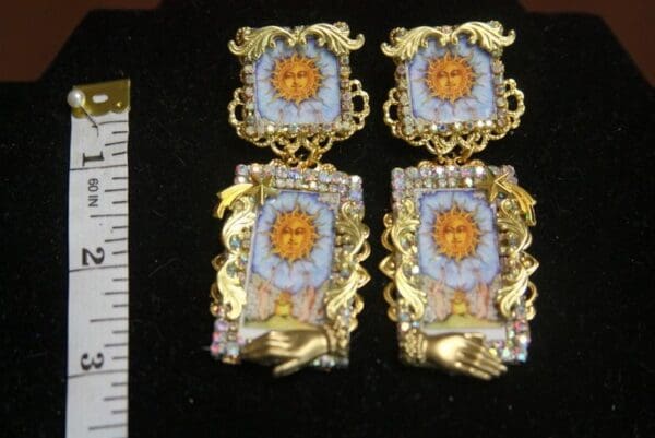 SOLD! 3090 Taro Cards Sun Pattern Moon Unusual Earrings - Image 2