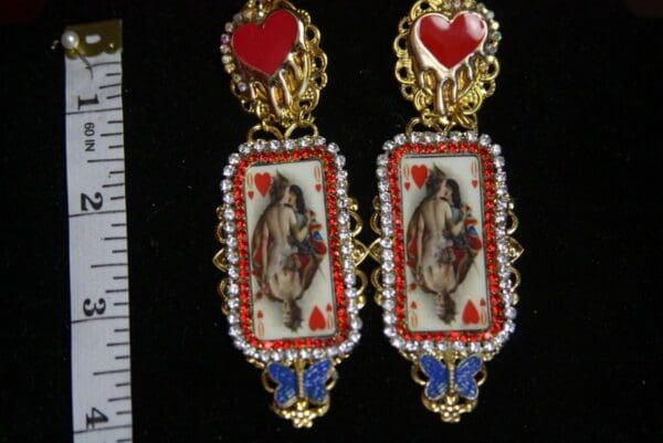 SOLD! 3107 Playing Cards Print Lovers Valentine Earrings - Image 3