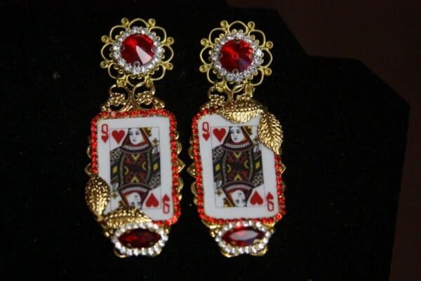 SOLD! 3108 Queen Of Hearts Playing Cards Trendy Earrings - Image 3