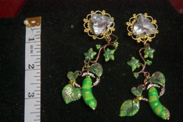SOLD! 3112 Hand Painted Green Peace Clear Crystal earrings - Image 3