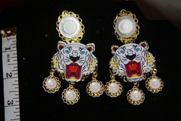 SOLD! 3113 Designer Inspired Tiger Dangle Fancy Massive Earrings - Image 5