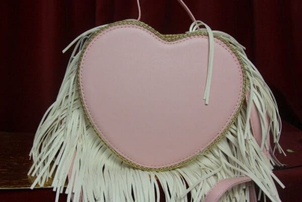 SOLD! 3131 Baroque Heart Shape Applique White Fringe Handbag Crossbody - Image 4