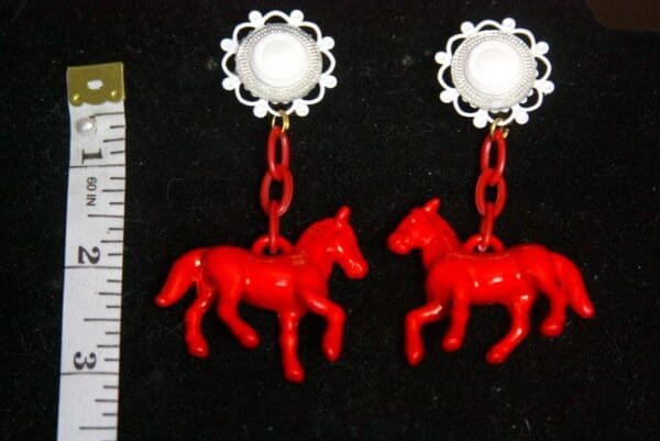 SOLD! 3132 Designer Red Horses Studs Earrings - Image 3