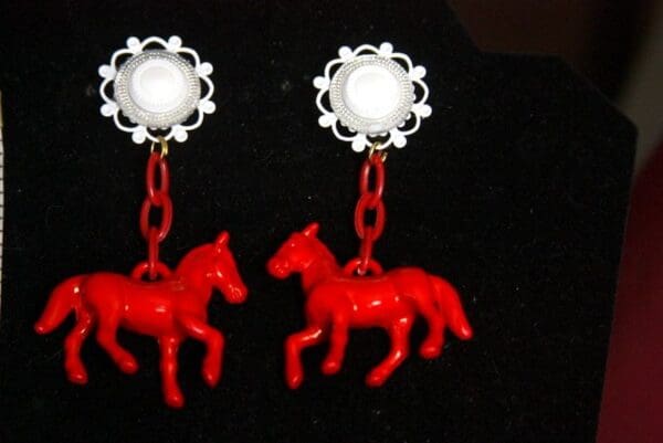 SOLD! 3132 Designer Red Horses Studs Earrings - Image 4