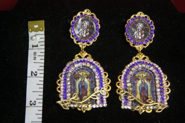 SOLD! 3135 Virgin Mary Church Stained Glass Earrings Studs - Image 6