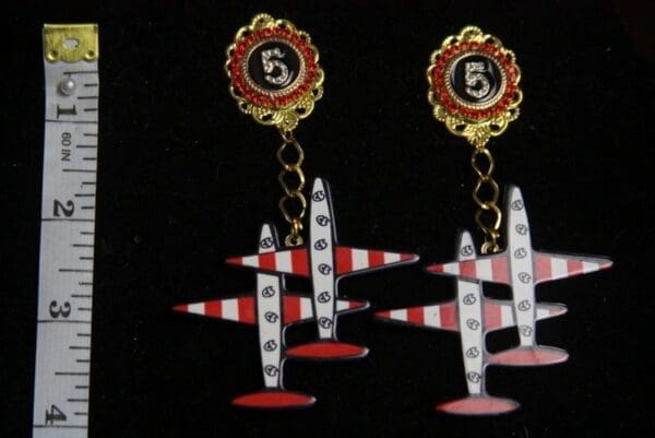 SOLD! 3140 Madam Coco Airplane Number Chain Studs earrings - Image 2