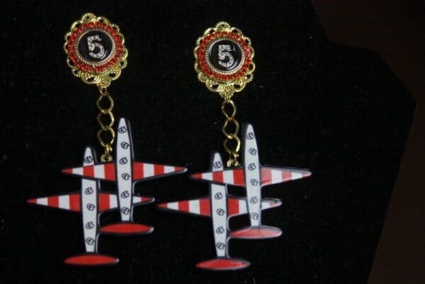 SOLD! 3140 Madam Coco Airplane Number Chain Studs earrings - Image 3