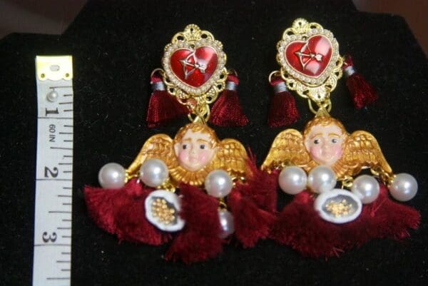 SOLD! 3153 Total Baroque Hand Painted Wine Red Tassel Pearl Earrings - Image 7