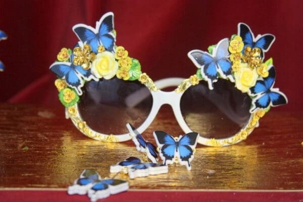 SOLD! 3157 Set Of Irregular Vivid Butterfly Earrings+ Embellished White Sunglasses - Image 5