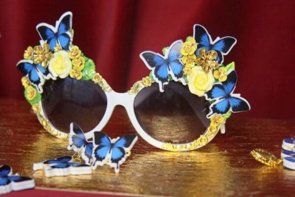 SOLD! 3157 Set Of Irregular Vivid Butterfly Earrings+ Embellished White Sunglasses - Image 6