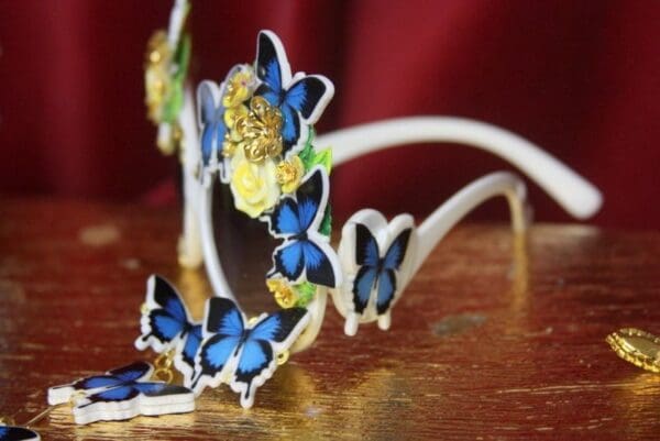 SOLD! 3157 Set Of Irregular Vivid Butterfly Earrings+ Embellished White Sunglasses - Image 7