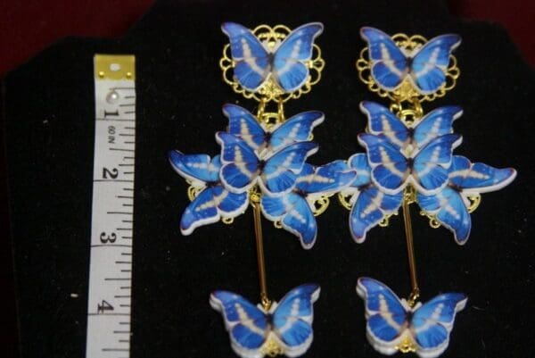 SOLD! 3159 Massive Light Weight Vivid Blue Butterfly Unusual Earrings - Image 8