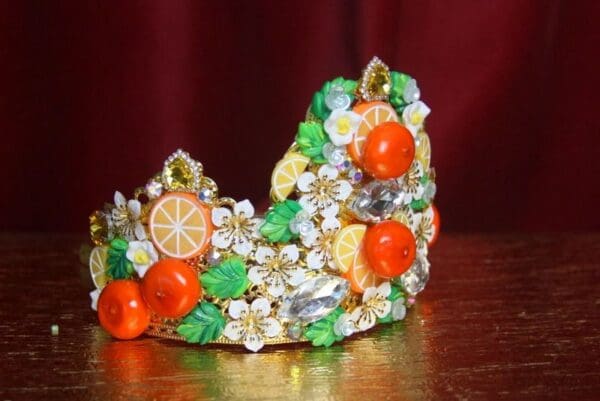SOLD! 3165 Set Of Sicilian Orange Fruit Crown Headband + Earrings - Image 4
