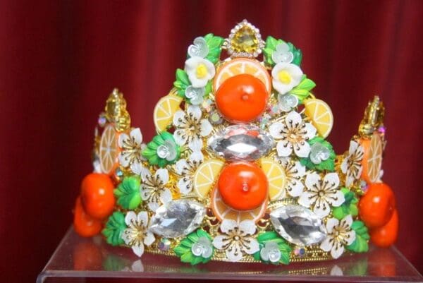 SOLD! 3165 Set Of Sicilian Orange Fruit Crown Headband + Earrings - Image 5