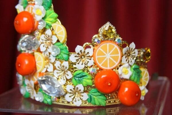SOLD! 3165 Set Of Sicilian Orange Fruit Crown Headband + Earrings - Image 6