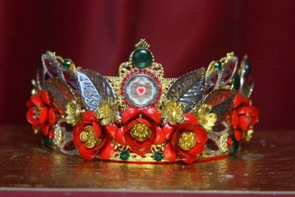 SOLD! 3168 Set Of Baroque Red Roses Cameo Leaf Crystal Headband+ Earrings - Image 7