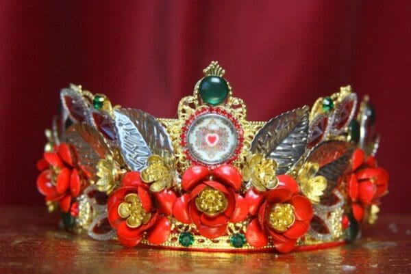 SOLD! 3168 Set Of Baroque Red Roses Cameo Leaf Crystal Headband+ Earrings